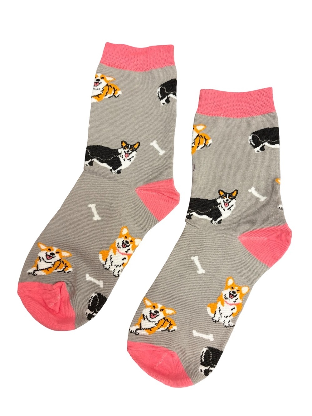 Gray and Pink Corgi Dog Novelty Socks Womens Size 5-8